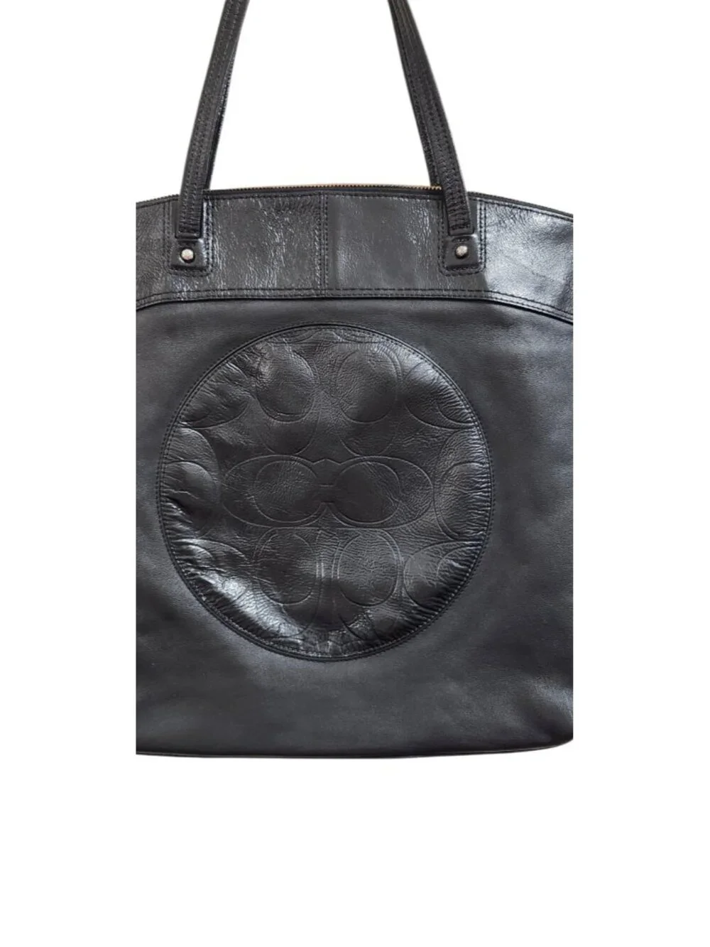 Coach Black Leather Tote Bag Large Signature Embossed Shoulder Bag Zip Top Class - Picture 3 of 13